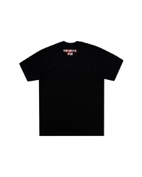 schwarzes bedrucktes T-Shirt mit einem Rundhalsausschnitt von Supreme