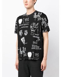 schwarzes bedrucktes T-Shirt mit einem Rundhalsausschnitt von Junya Watanabe MAN