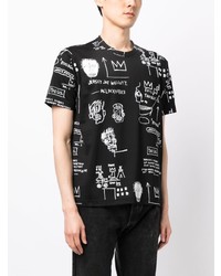 schwarzes bedrucktes T-Shirt mit einem Rundhalsausschnitt von Junya Watanabe MAN