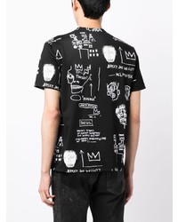 schwarzes bedrucktes T-Shirt mit einem Rundhalsausschnitt von Junya Watanabe MAN