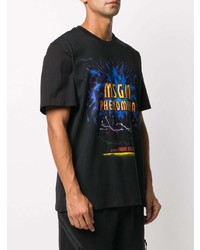 schwarzes bedrucktes T-Shirt mit einem Rundhalsausschnitt von MSGM