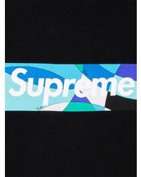 schwarzes bedrucktes T-Shirt mit einem Rundhalsausschnitt von Supreme