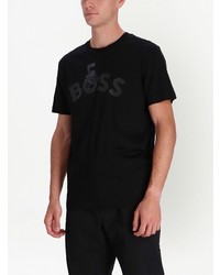 schwarzes bedrucktes T-Shirt mit einem Rundhalsausschnitt von BOSS