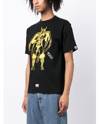 schwarzes bedrucktes T-Shirt mit einem Rundhalsausschnitt von A Bathing Ape