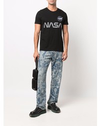 schwarzes bedrucktes T-Shirt mit einem Rundhalsausschnitt von Alpha Industries