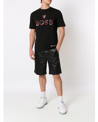 schwarzes bedrucktes T-Shirt mit einem Rundhalsausschnitt von BOSS