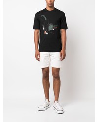 schwarzes bedrucktes T-Shirt mit einem Rundhalsausschnitt von Lacoste