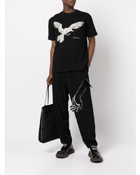 schwarzes bedrucktes T-Shirt mit einem Rundhalsausschnitt von Yohji Yamamoto