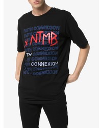 schwarzes bedrucktes T-Shirt mit einem Rundhalsausschnitt von Faith Connexion