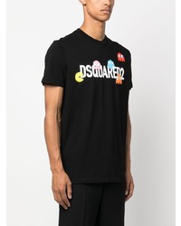 schwarzes bedrucktes T-Shirt mit einem Rundhalsausschnitt von DSQUARED2