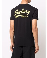 schwarzes bedrucktes T-Shirt mit einem Rundhalsausschnitt von Iceberg