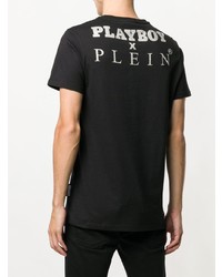 schwarzes bedrucktes T-Shirt mit einem Rundhalsausschnitt von Philipp Plein