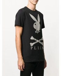 schwarzes bedrucktes T-Shirt mit einem Rundhalsausschnitt von Philipp Plein