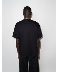 schwarzes bedrucktes T-Shirt mit einem Rundhalsausschnitt von Raf Simons