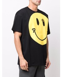 schwarzes bedrucktes T-Shirt mit einem Rundhalsausschnitt von Raf Simons