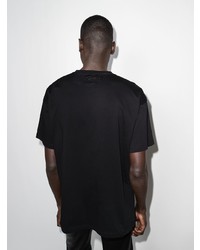 schwarzes bedrucktes T-Shirt mit einem Rundhalsausschnitt von Raf Simons