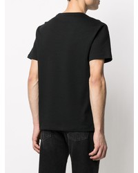 schwarzes bedrucktes T-Shirt mit einem Rundhalsausschnitt von Raf Simons