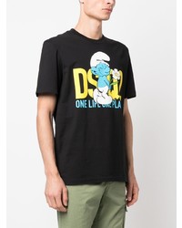 schwarzes bedrucktes T-Shirt mit einem Rundhalsausschnitt von DSQUARED2