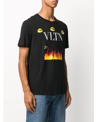 schwarzes bedrucktes T-Shirt mit einem Rundhalsausschnitt von Valentino