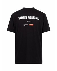 schwarzes bedrucktes T-Shirt mit einem Rundhalsausschnitt von Supreme