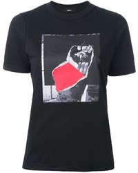 schwarzes bedrucktes T-Shirt mit einem Rundhalsausschnitt von Yang Li