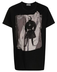 schwarzes bedrucktes T-Shirt mit einem Rundhalsausschnitt von Yohji Yamamoto