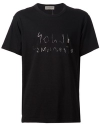 schwarzes bedrucktes T-Shirt mit einem Rundhalsausschnitt von Yohji Yamamoto