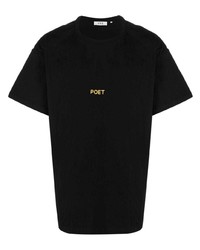 schwarzes bedrucktes T-Shirt mit einem Rundhalsausschnitt von YOUNG POETS