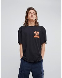 schwarzes bedrucktes T-Shirt mit einem Rundhalsausschnitt von YOURTURN