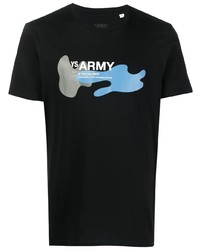 schwarzes bedrucktes T-Shirt mit einem Rundhalsausschnitt von Yves Salomon Army
