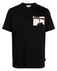 schwarzes bedrucktes T-Shirt mit einem Rundhalsausschnitt von Z Zegna