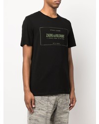 schwarzes bedrucktes T-Shirt mit einem Rundhalsausschnitt von Zadig & Voltaire