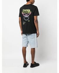 schwarzes bedrucktes T-Shirt mit einem Rundhalsausschnitt von Zadig & Voltaire