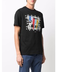 schwarzes bedrucktes T-Shirt mit einem Rundhalsausschnitt von PS Paul Smith