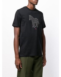 schwarzes bedrucktes T-Shirt mit einem Rundhalsausschnitt von Ps By Paul Smith