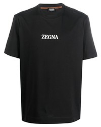 schwarzes bedrucktes T-Shirt mit einem Rundhalsausschnitt von Zegna