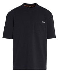 schwarzes bedrucktes T-Shirt mit einem Rundhalsausschnitt von Zegna