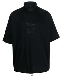 schwarzes bedrucktes T-Shirt mit einem Rundhalsausschnitt von Zegna