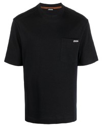 schwarzes bedrucktes T-Shirt mit einem Rundhalsausschnitt von Zegna