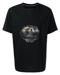 schwarzes bedrucktes T-Shirt mit einem Rundhalsausschnitt von Ziggy Chen