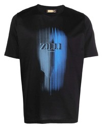 schwarzes bedrucktes T-Shirt mit einem Rundhalsausschnitt von Zilli