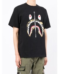 schwarzes bedrucktes T-Shirt mit einem Rundhalsausschnitt von A Bathing Ape