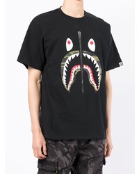 schwarzes bedrucktes T-Shirt mit einem Rundhalsausschnitt von A Bathing Ape