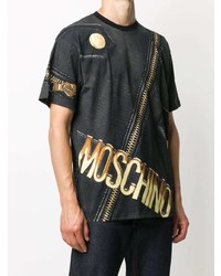 schwarzes bedrucktes T-Shirt mit einem Rundhalsausschnitt von Moschino