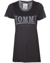 schwarzes bedrucktes T-Shirt mit einem Rundhalsausschnitt von Zoe Karssen