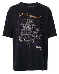 schwarzes bedrucktes T-Shirt mit einem Rundhalsausschnitt von À La Garçonne