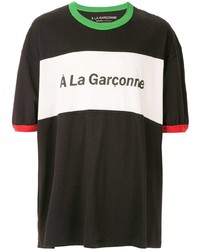 schwarzes bedrucktes T-Shirt mit einem Rundhalsausschnitt von À La Garçonne