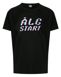 schwarzes bedrucktes T-Shirt mit einem Rundhalsausschnitt von Àlg
