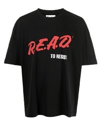 schwarzes bedrucktes T-Shirt mit einem Rundhalsausschnitt von Études