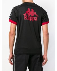 schwarzes bedrucktes T-Shirt mit einem V-Ausschnitt von Kappa